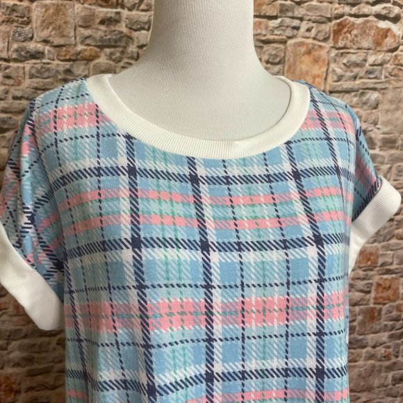 NWT Pink and Blue Plaid Short Sleeve Top - Picture 7 of 7
